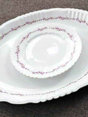 Antique Victoria Austria Porcelain Platter & Matching Plate Set - Purple Violet